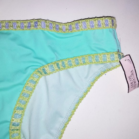 Victoria Secret Swim Bikini‎ Bottom XS Hipster Aqua Seafoam Glow Macrame Solid - Picture 3 of 7